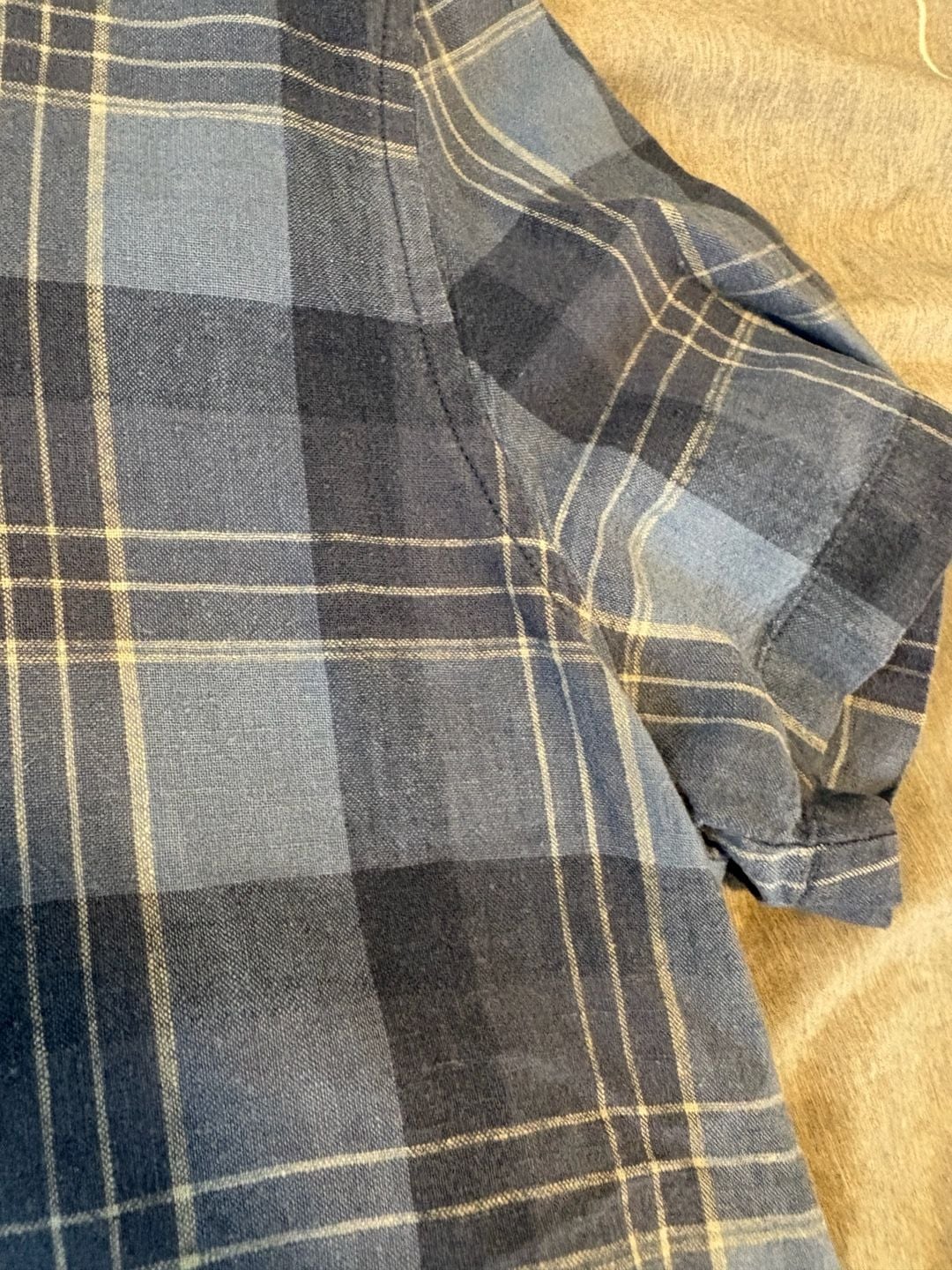 Jones New York Sport Plaid Camp Shirt Size M Blue Linen Blend Short Sleeve 4