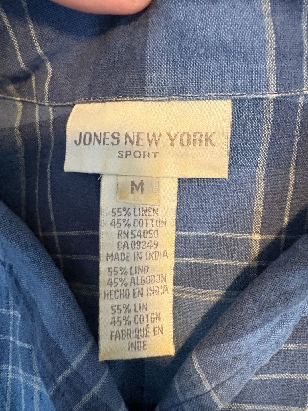 Jones New York Sport Plaid Camp Shirt Size M Blue Linen Blend Short Sleeve 5
