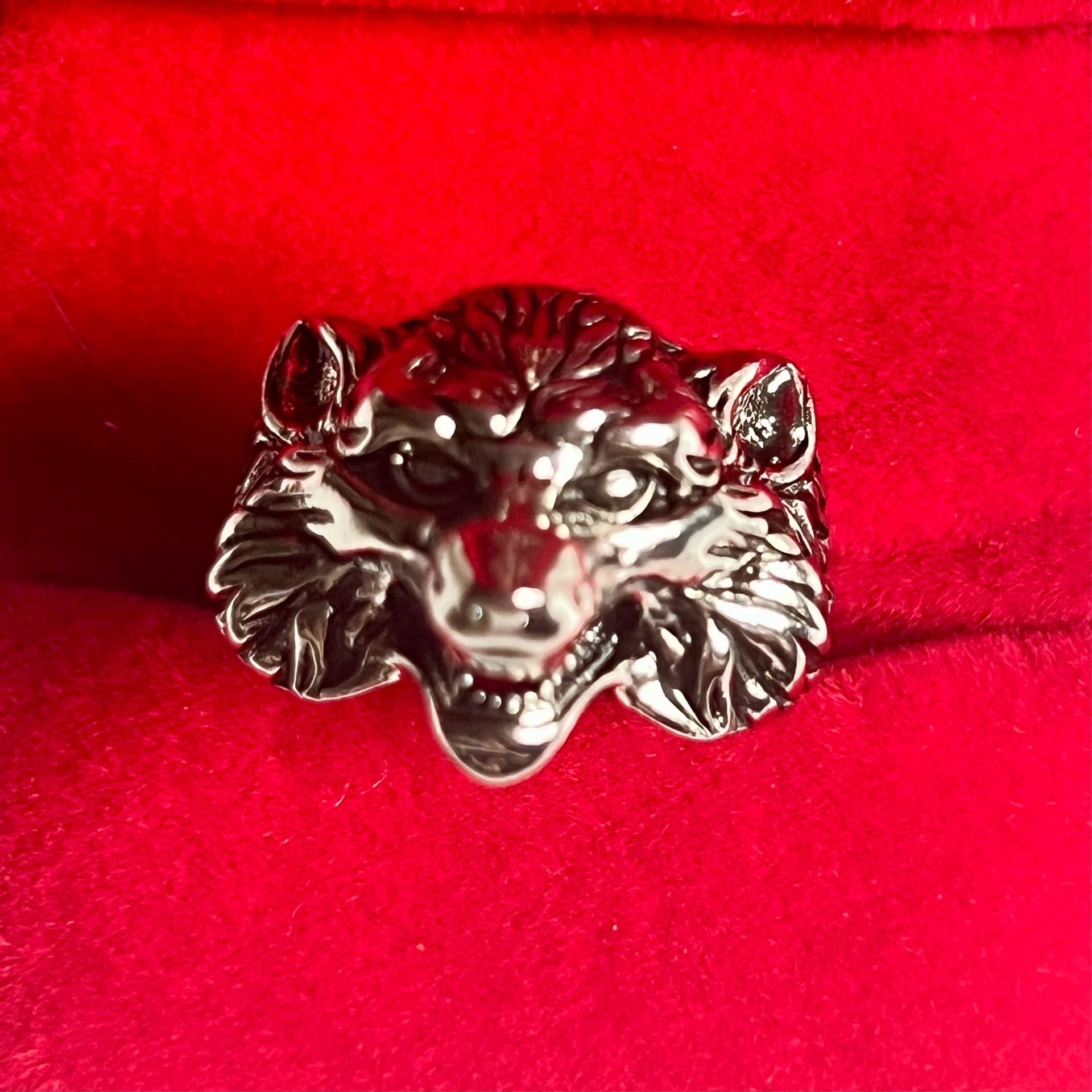 Norse Viking Nordic Wolf Head Rings Adjustable Punk Wolf Statement Ring Size 9-13 1