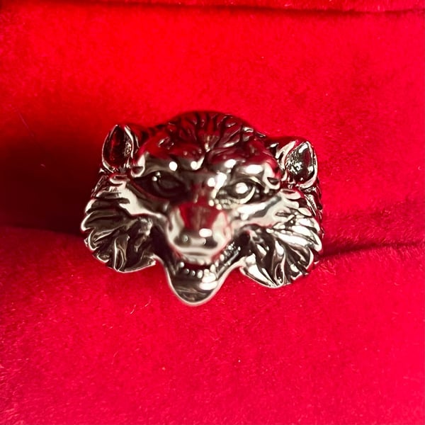  Norse Viking Nordic Wolf Head Rings Adjustable Punk Wolf Statement Ring Size 9-13