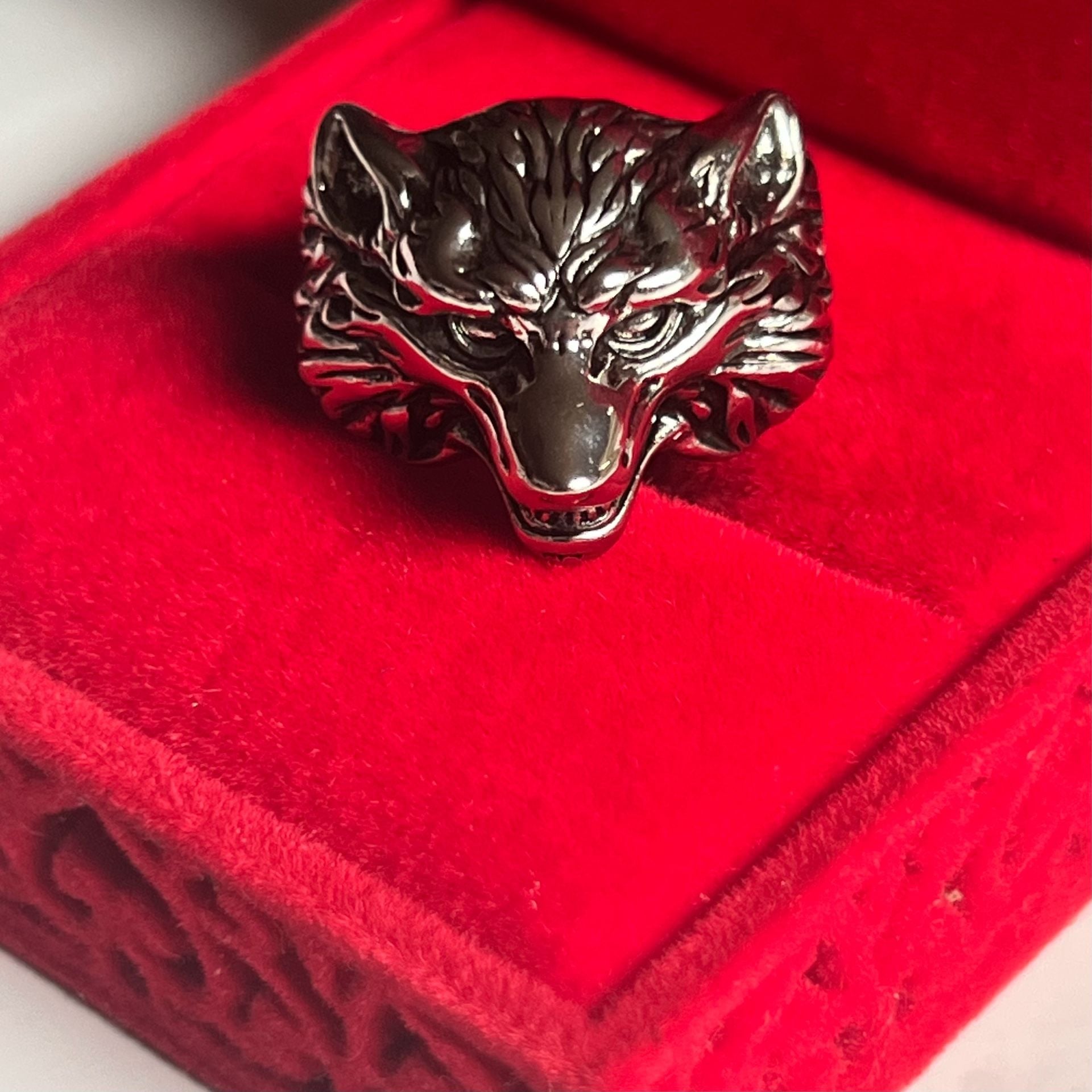 Norse Viking Nordic Wolf Head Rings Adjustable Punk Wolf Statement Ring Size 9-13 2
