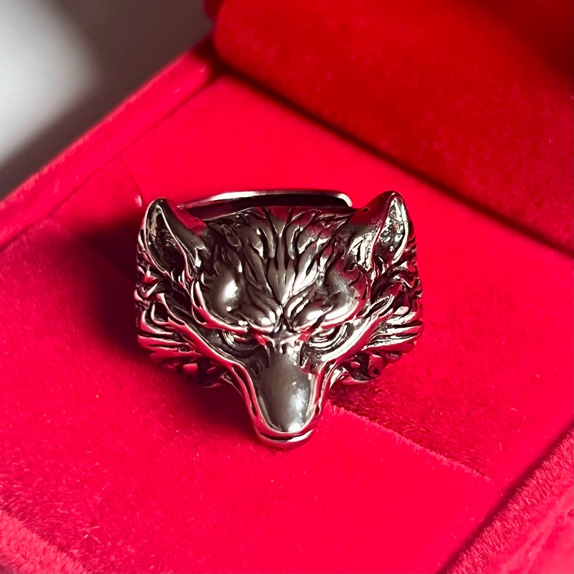Norse Viking Nordic Wolf Head Rings Adjustable Punk Wolf Statement Ring Size 9-13 4