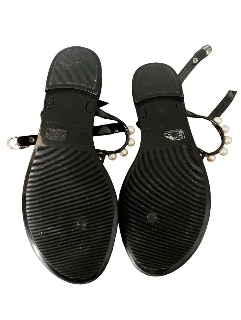Stuart Weitzman Goldie Pearl Jelly Sandals Black T-Strap Flats Size 9 7
