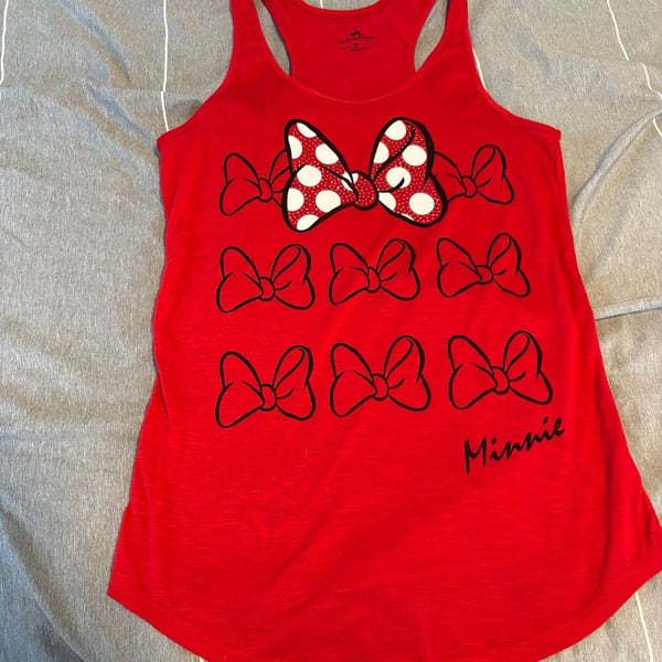 Disney Parks Minnie Mouse Tank Top Size M Red Bow Graphic Racerback