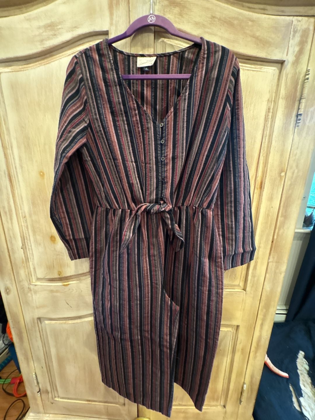 Universal Thread Striped Jumpsuit Size M Multicolor Tie Front Long Sleeve 2