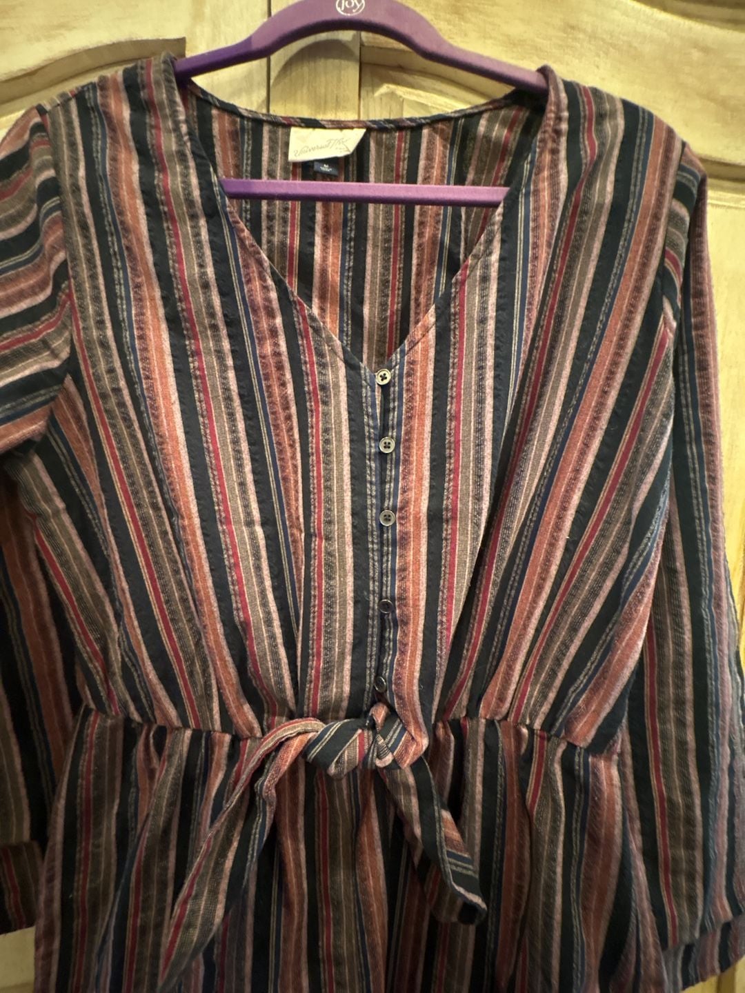 Universal Thread Striped Jumpsuit Size M Multicolor Tie Front Long Sleeve 4