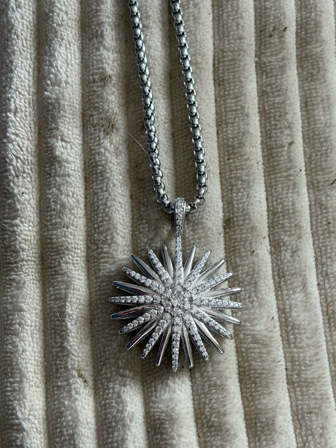 David Yurman Sterling Silver Starburst Diamond Pendant Necklace 2