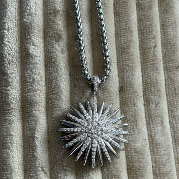 David Yurman Sterling Silver Starburst Diamond Pendant Necklace