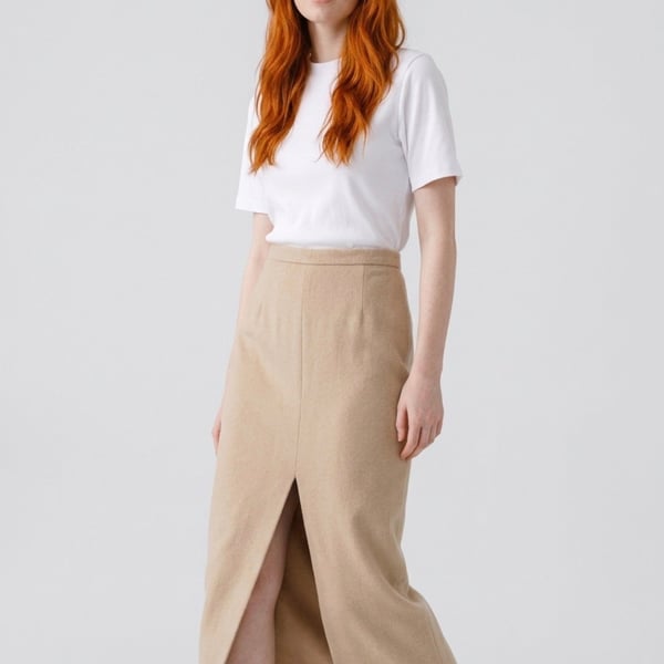 Adrianna Papell Crepe Full length  Pencil Skirt Size 10 Beige 