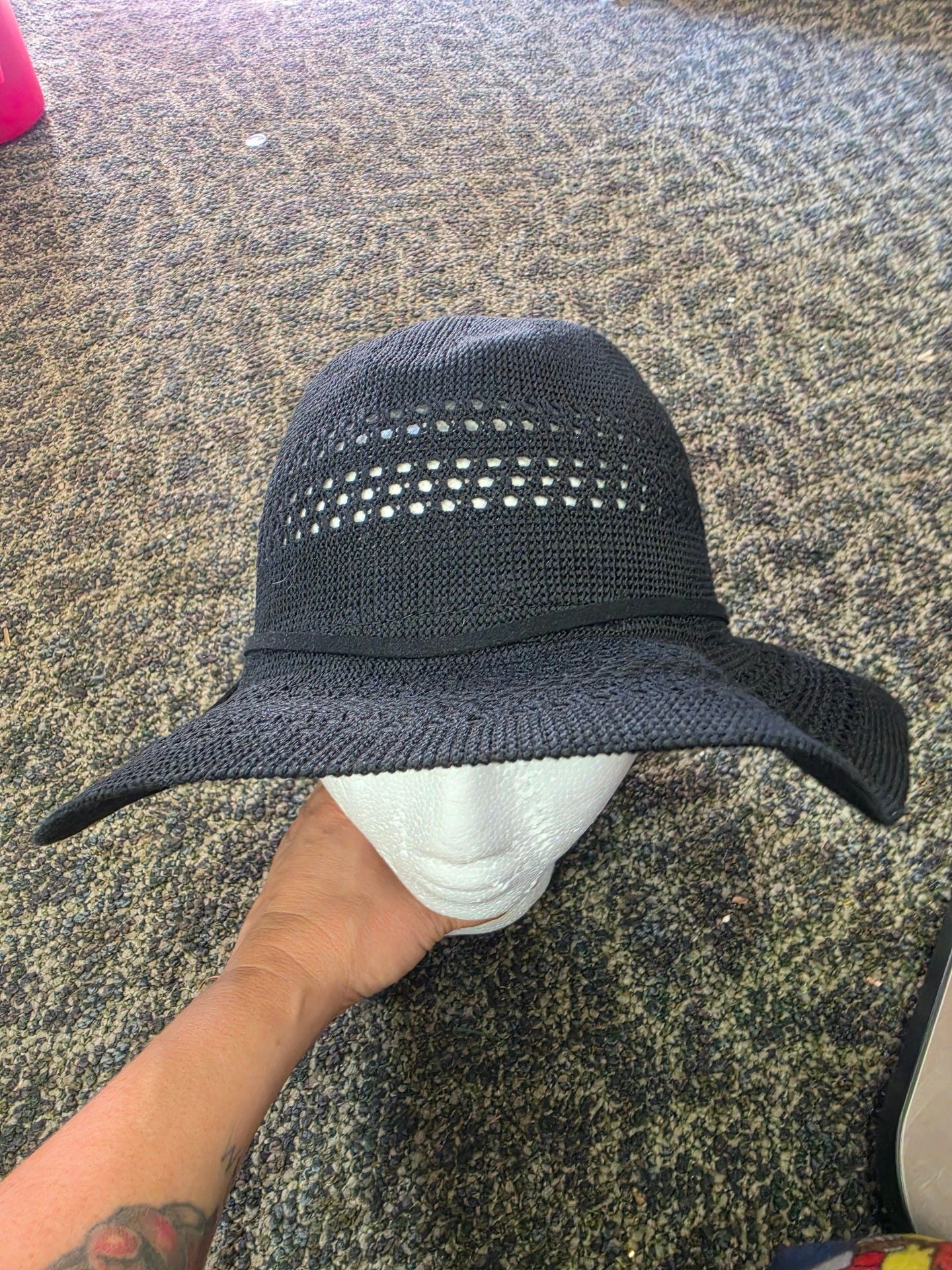 Time and Tru Black Knit Panama Hat One Size 2