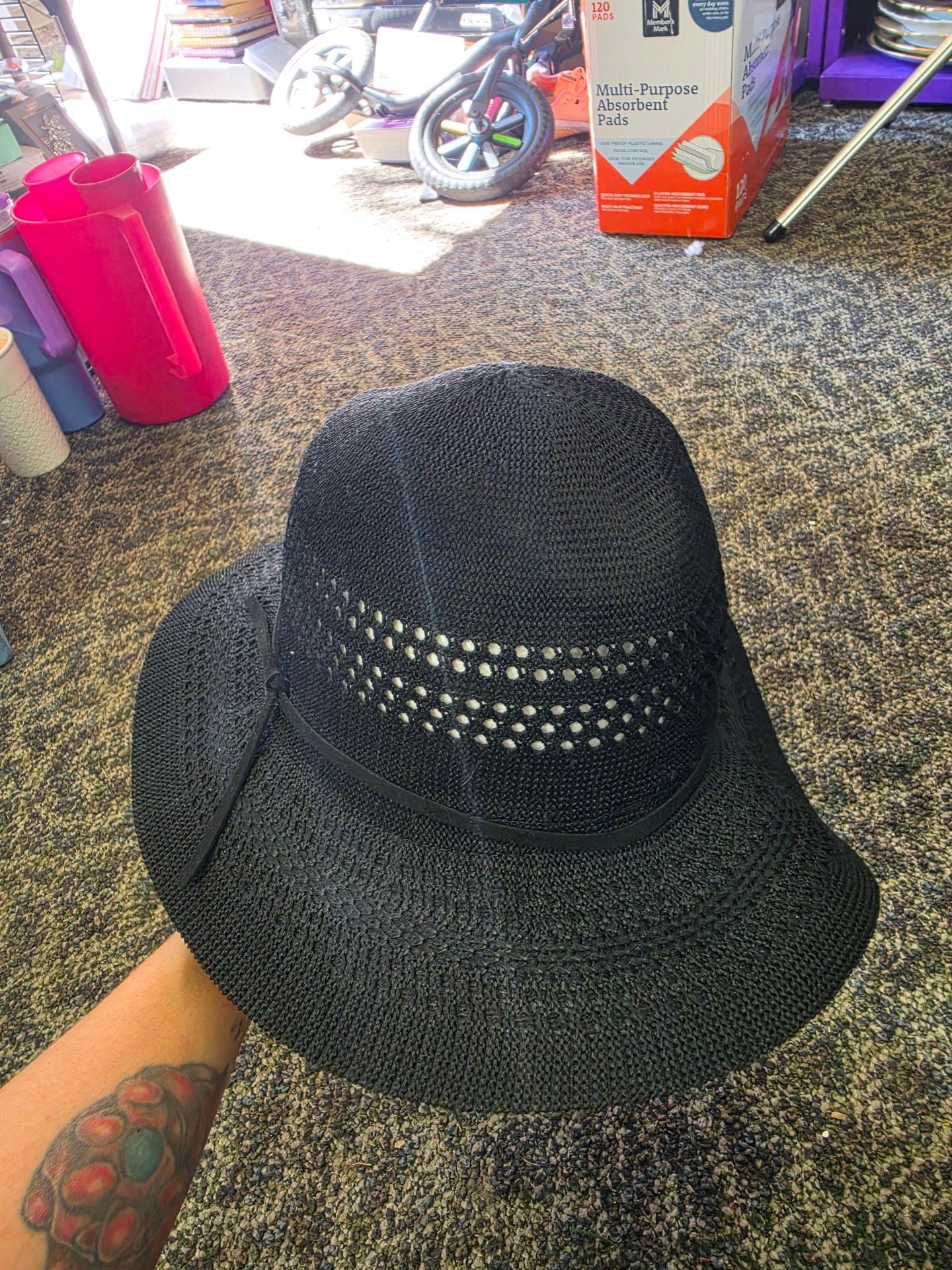 Time and Tru Black Knit Panama Hat One Size 3
