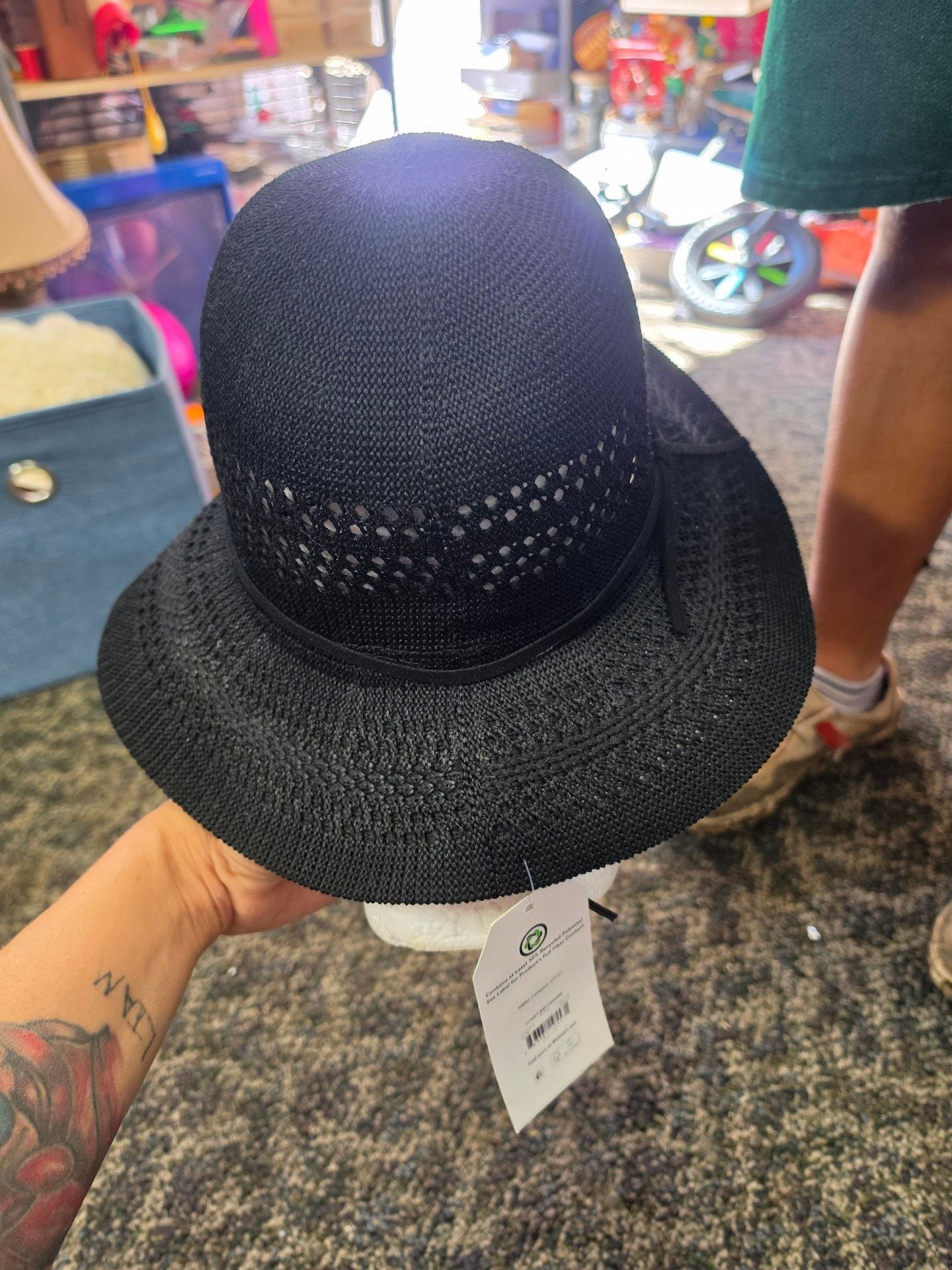 Time and Tru Black Knit Panama Hat One Size 4