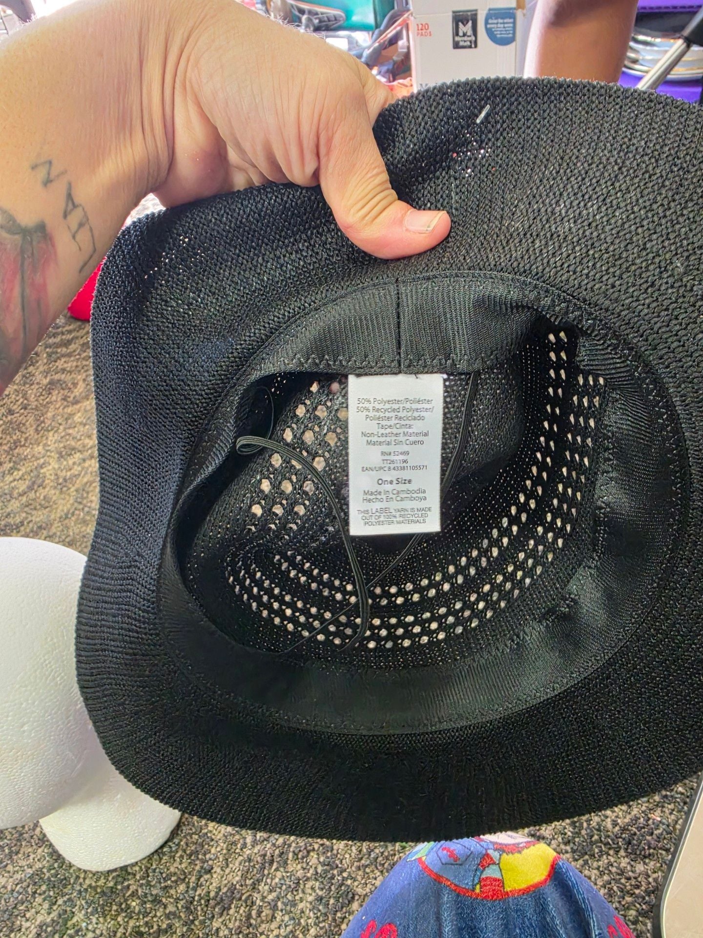 Time and Tru Black Knit Panama Hat One Size 5