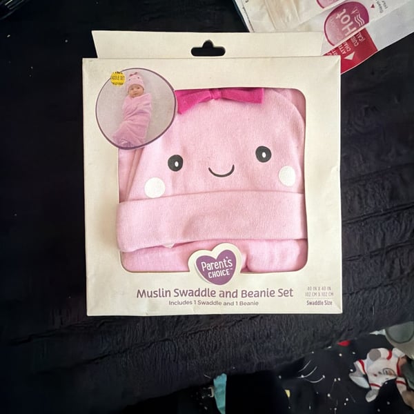 NWT Pink Muslin Swaddle and Beanie Set 100% Cotton -