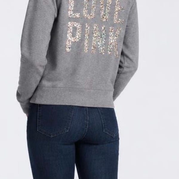 Sequined Pink Victoria's Secret Full-Zip Hoodie Size M Gray