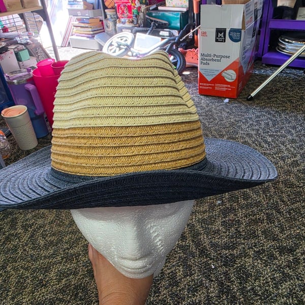 Time And Tru Straw Fedora Hat One Size Color Block