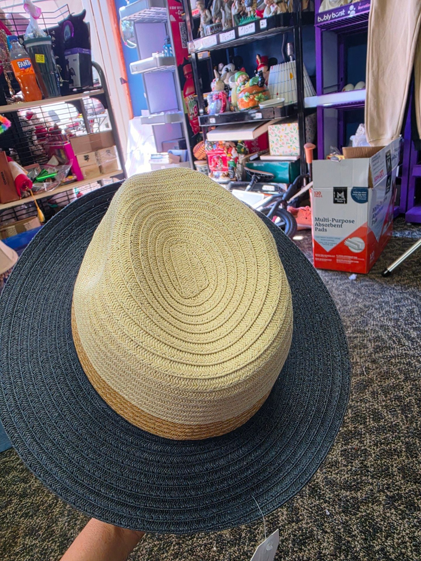 Time And Tru Straw Fedora Hat One Size Color Block 4