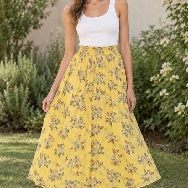 Max Studio Yellow Floral Skirt - Medium