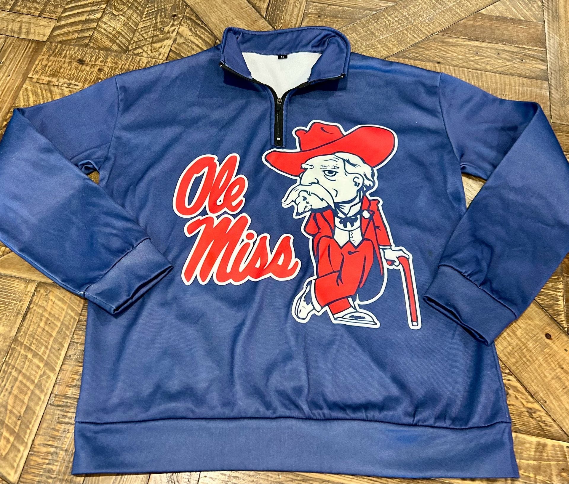 Ole Miss Rebels 1/4 Zip Pullover Sweatshirt Size S Blue 2