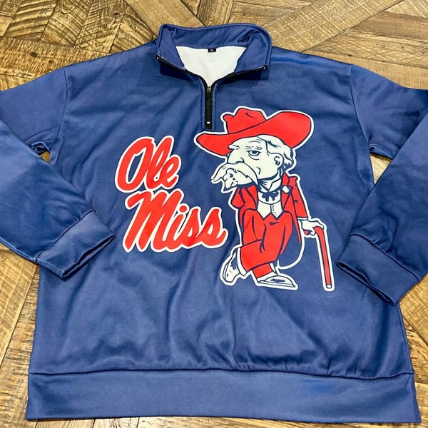 Ole Miss Rebels 1/4 Zip Pullover Sweatshirt Size S Blue