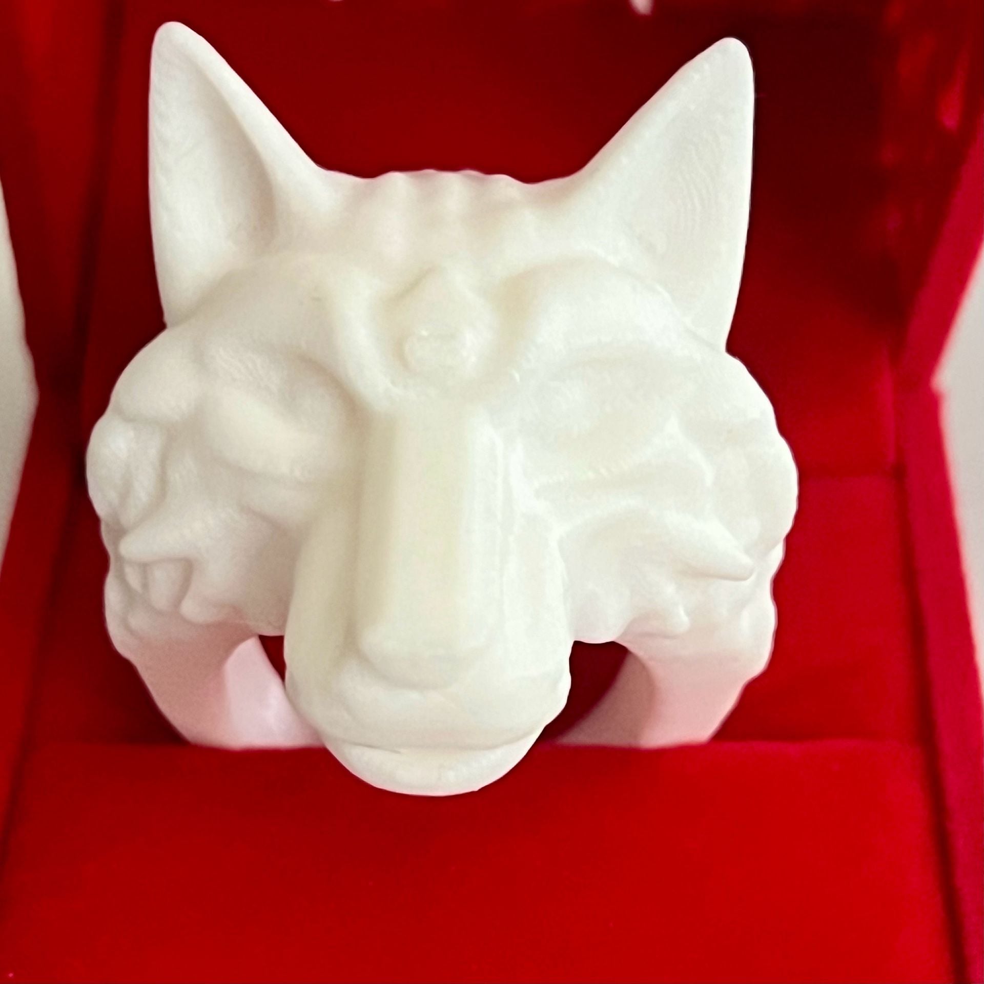 3D Printed White Wolf Head Ring Gothic Design Size 13 3