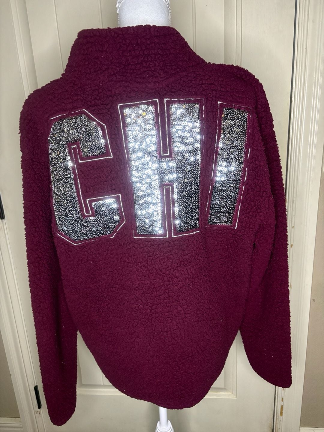Victoria's Secret Pink Sherpa Pullover CHI Size L Burgundy Sequin 2
