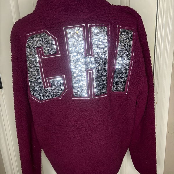 Victoria's Secret Pink Sherpa Pullover CHI Size L Burgundy Sequin