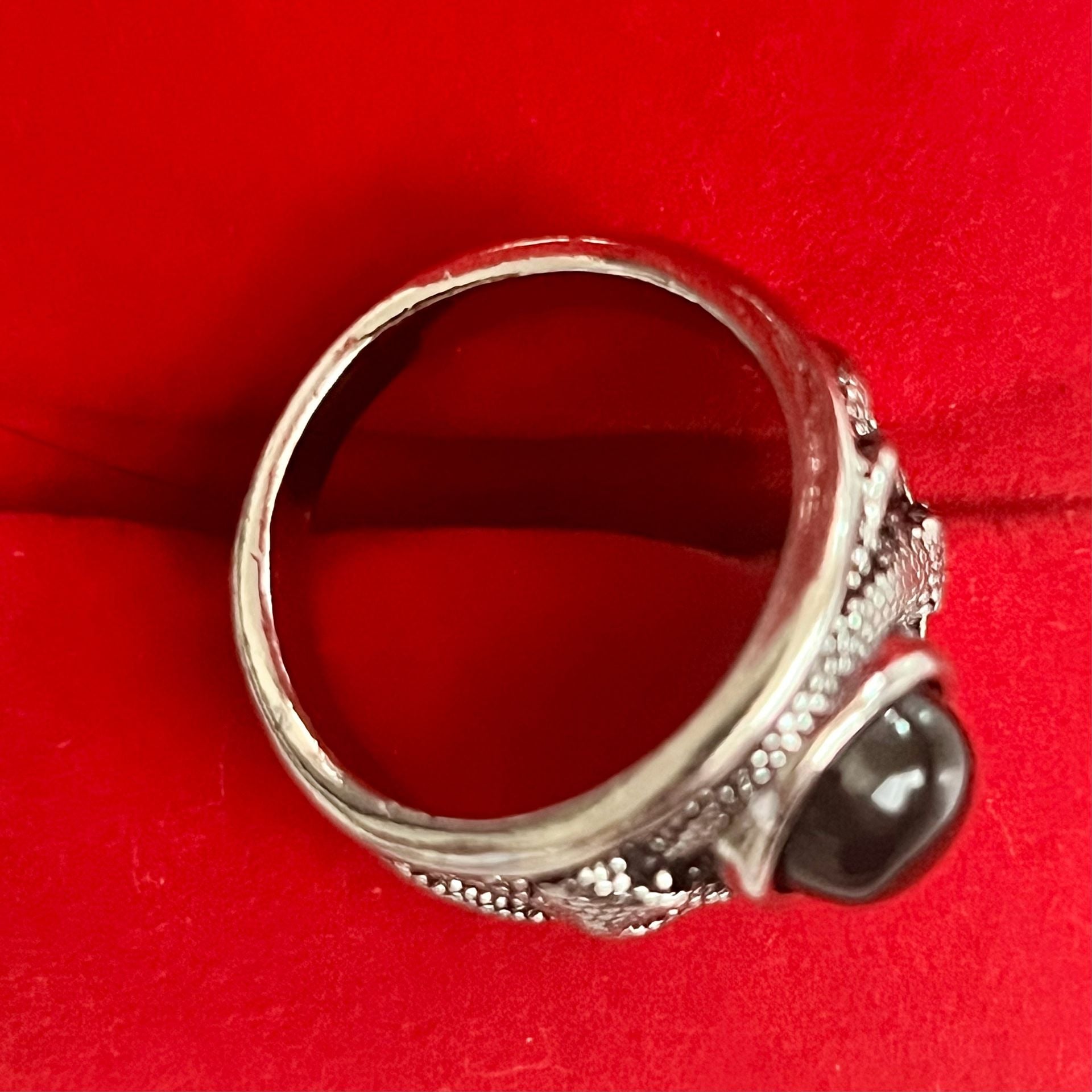 Vintage Gothic Snake Design Black Gemstone Titanium  Silver Size 9 7