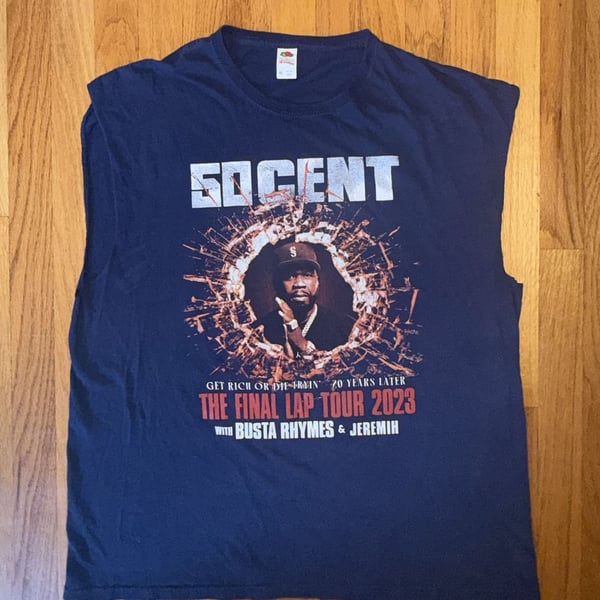 50 Cent The Final Lap Tour 2023 Blue Concert Rap T-shirt Men’s Size XL Cutoff