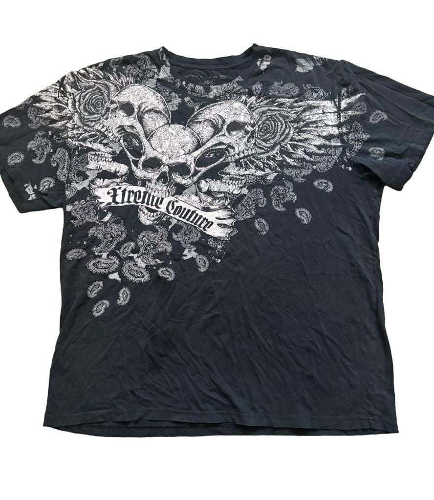 Xtreme Couture Graphic T-Shirt Size 3XL Black Skull Wings Y2K 2