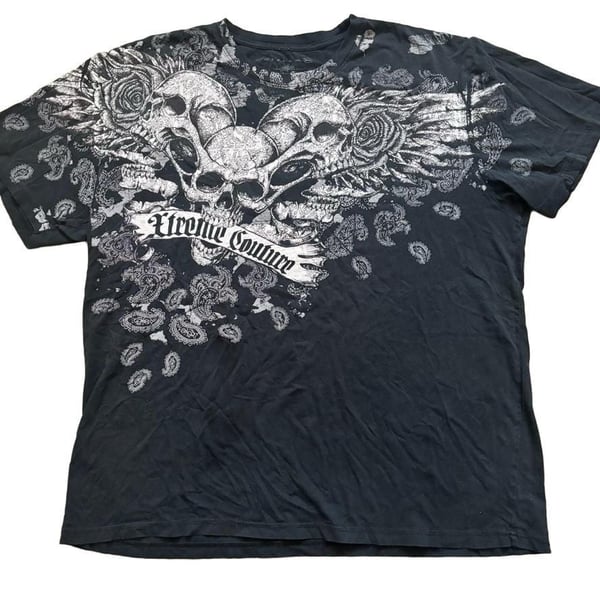 Xtreme Couture Graphic T-Shirt Size 3XL Black Skull Wings Y2K