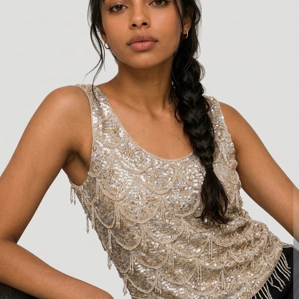 Kenzar Hong Kong Vintage Beaded Sequin Tank Top