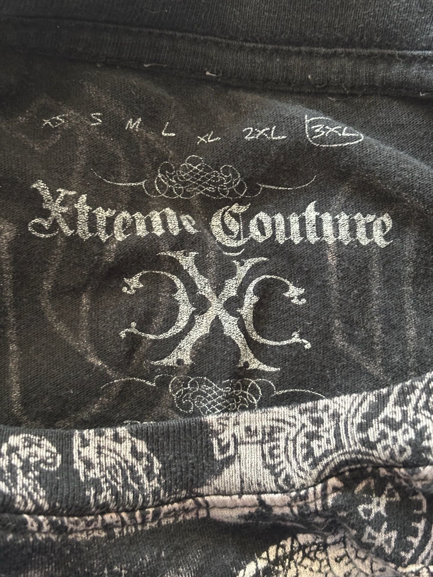 Xtreme Couture Graphic T-Shirt Size 3XL Black Skull Wings Y2K 4