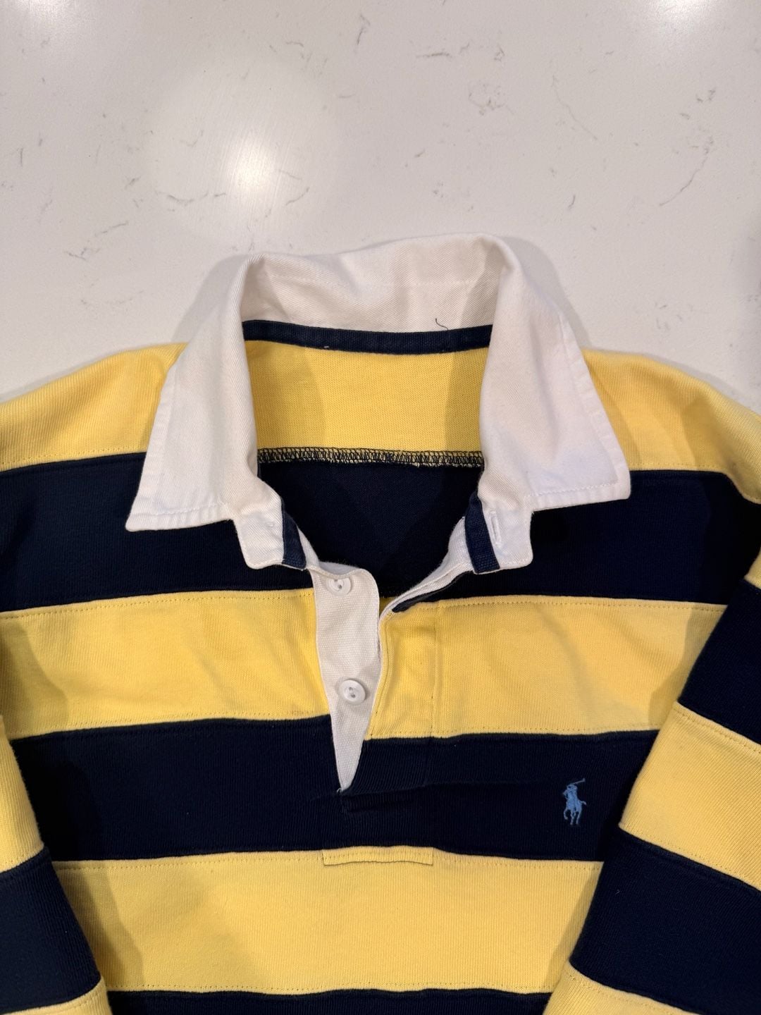 Polo Ralph Lauren Striped Rugby Shirt Yellow Navy size unknown. 4