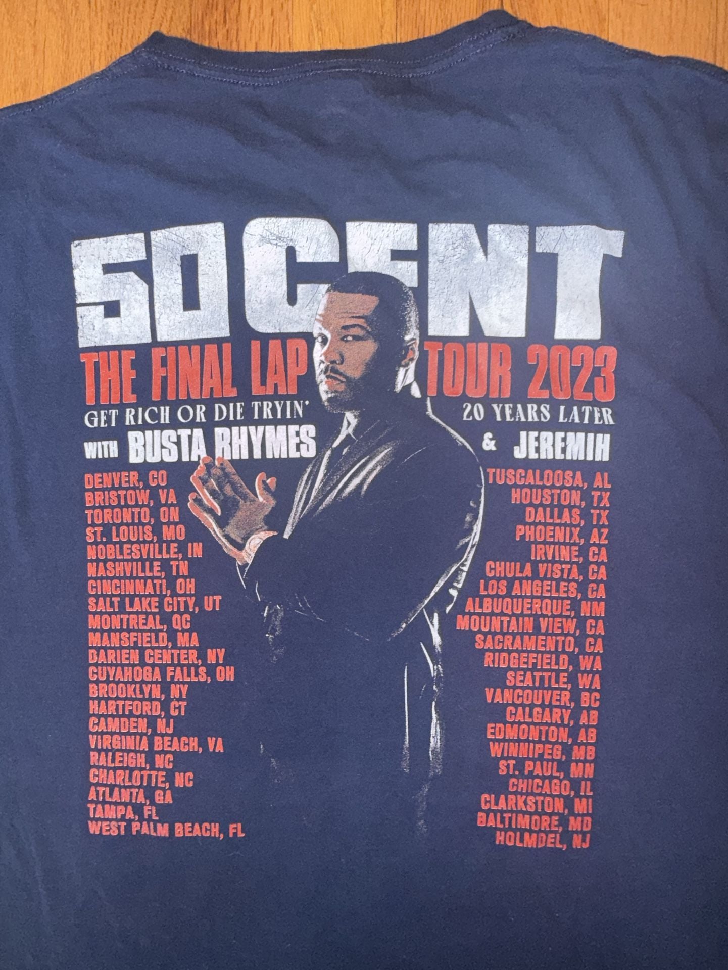 50 Cent The Final Lap Tour 2023 Blue Concert Rap T-shirt Men’s Size XL Cutoff 7