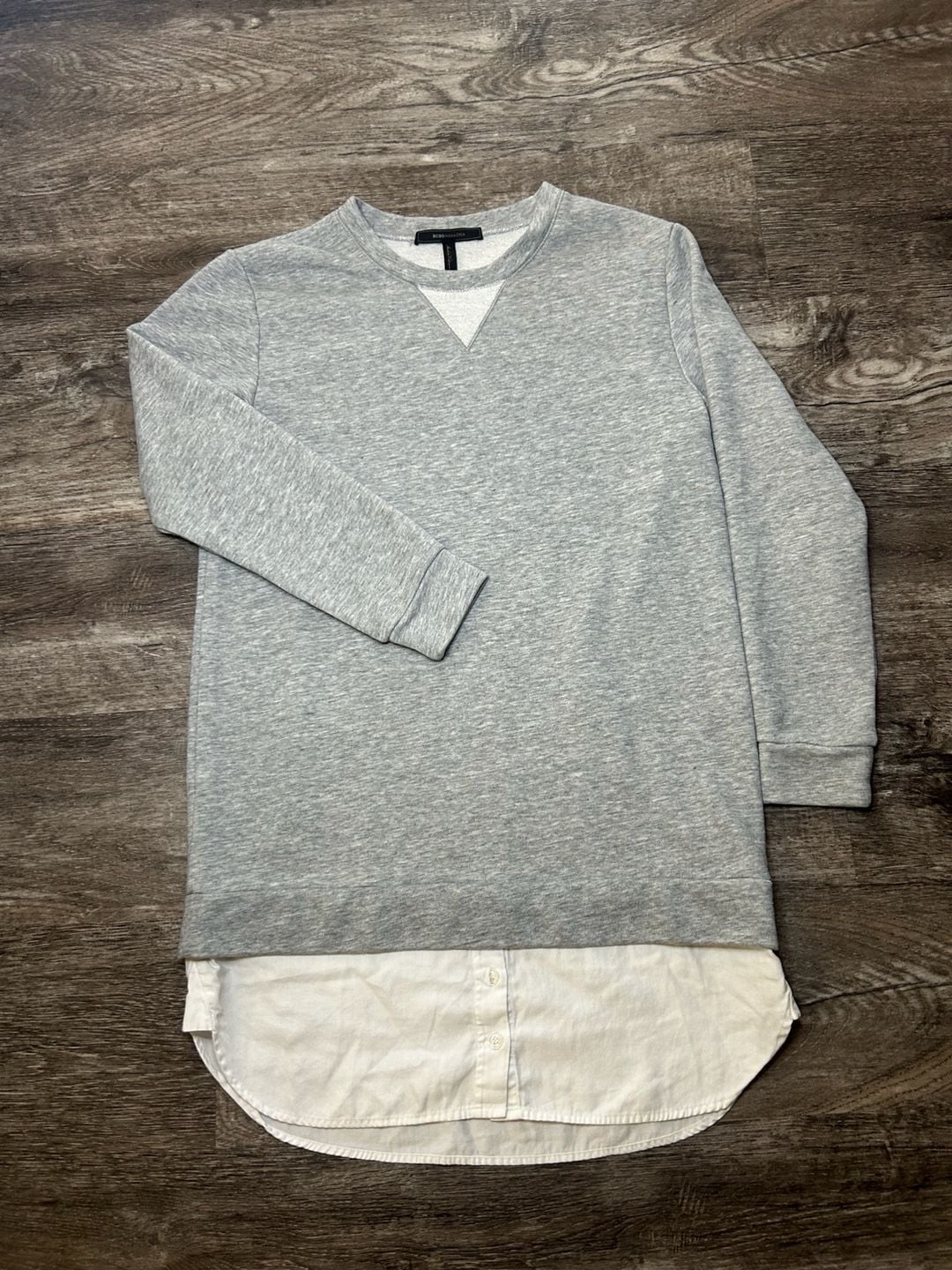BCBGMaxAzria Faux Layered Sweatshirt Size S Gray White Long Sleeve 2