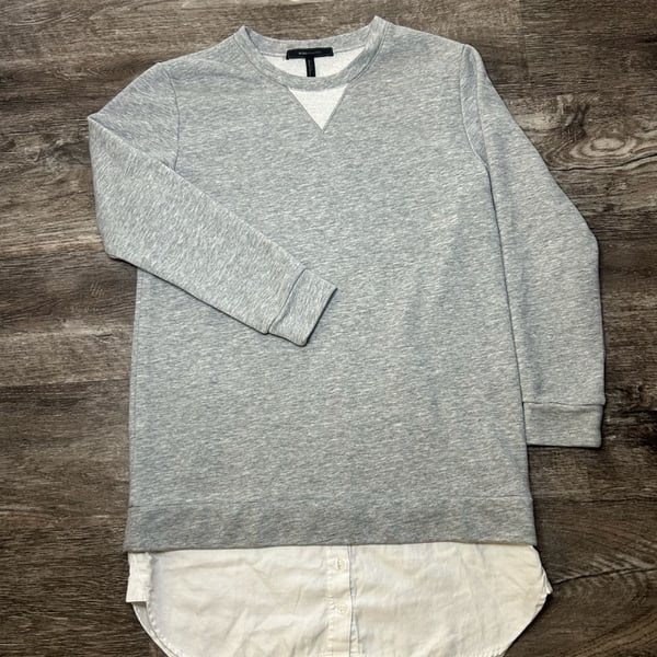 BCBGMaxAzria Faux Layered Sweatshirt Size S Gray White Long Sleeve