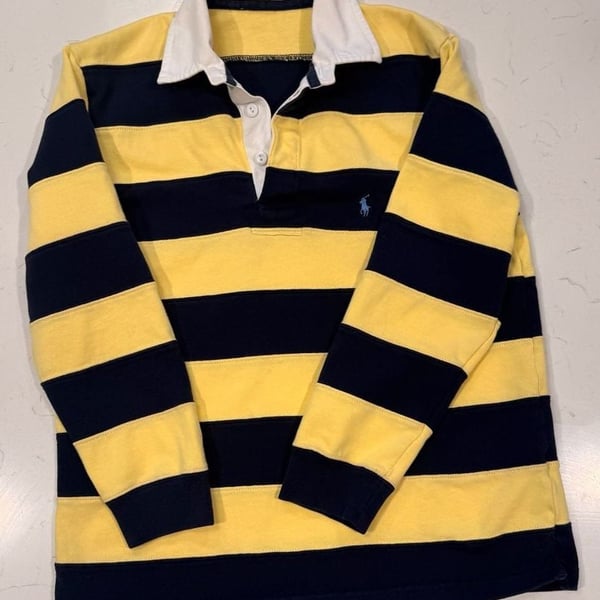 Polo Ralph Lauren Striped Rugby Shirt Yellow Navy size unknown.