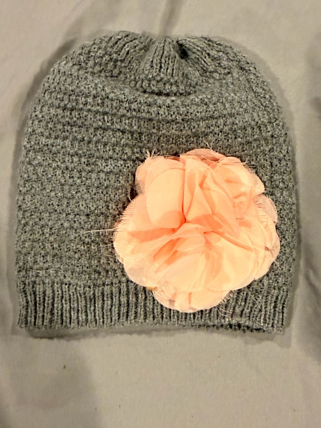 Carter's Knit Hat Size 12-24 Months Grey Flower 2