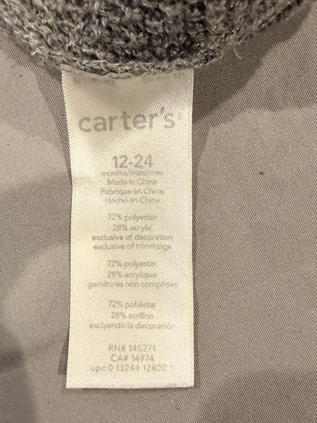 Carter's Knit Hat Size 12-24 Months Grey Flower 3