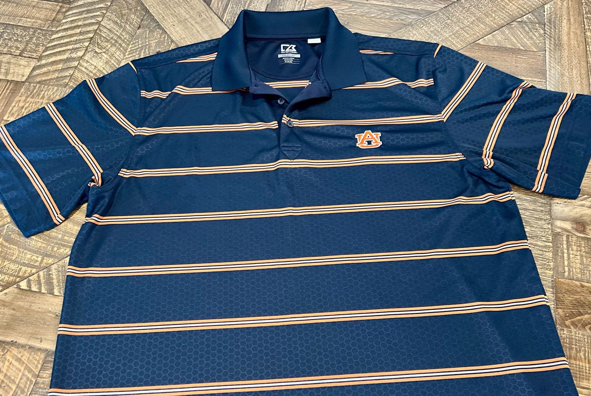 Cutter & Buck Auburn Tigers Polo Size XL Blue Stripe DryTec Shirt 2