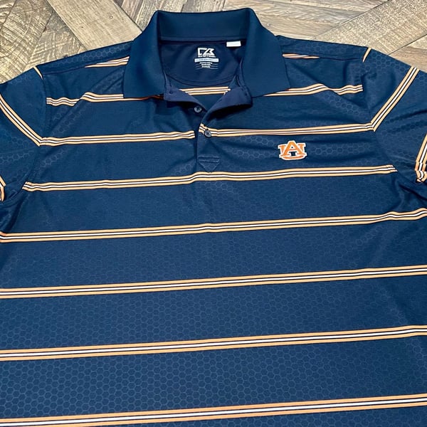 Cutter & Buck Auburn Tigers Polo Size XL Blue Stripe DryTec Shirt