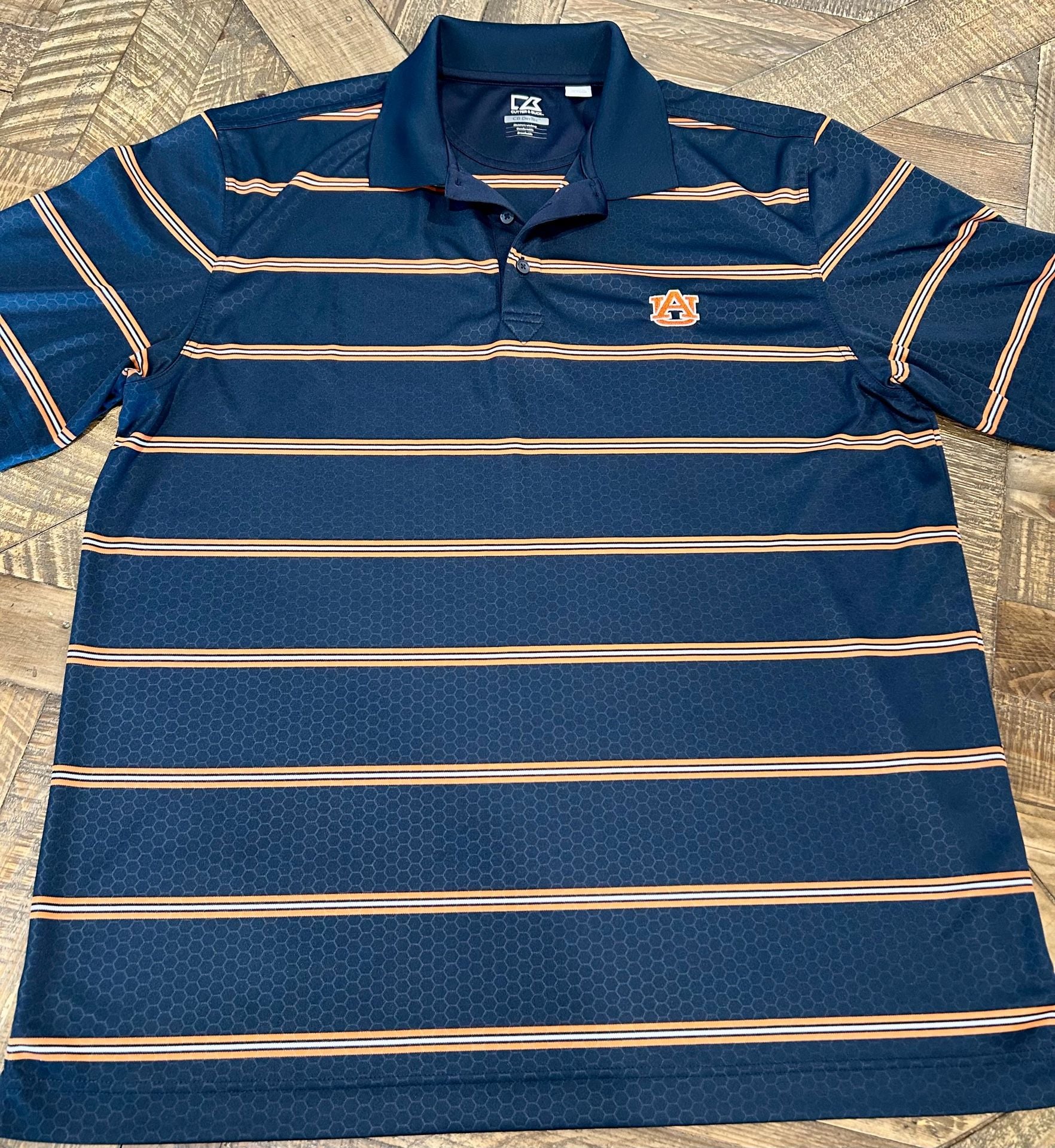 Cutter & Buck Auburn Tigers Polo Size XL Blue Stripe DryTec Shirt 3