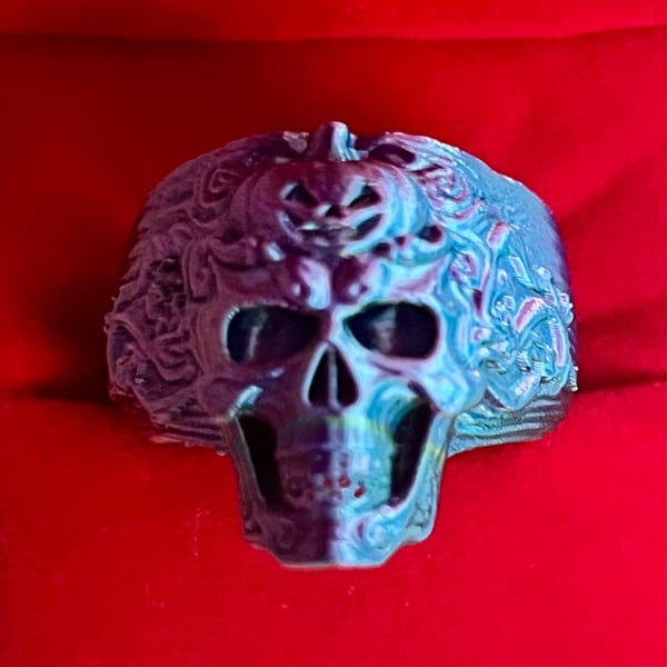 Custom 3D Printed Gothic Skull And Pumpkin Ring Purple Size 13