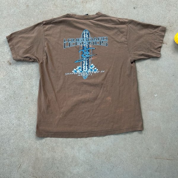 Longboard Legends Surfboard Graphic T-Shirt Brown Single Stitch