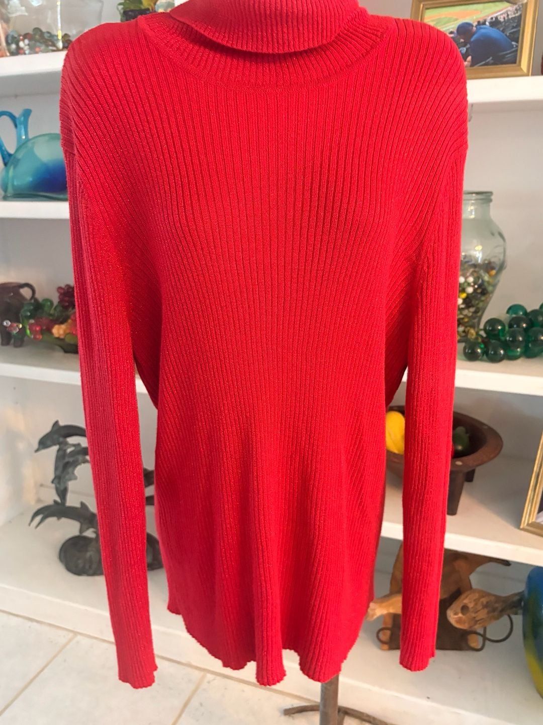 Joseph A Turtleneck Sweater Size XXL Red Ribbed Silk Blend Pullover 2