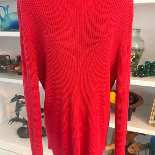 Joseph A Turtleneck Sweater Size XXL Red Ribbed Silk Blend Pullover