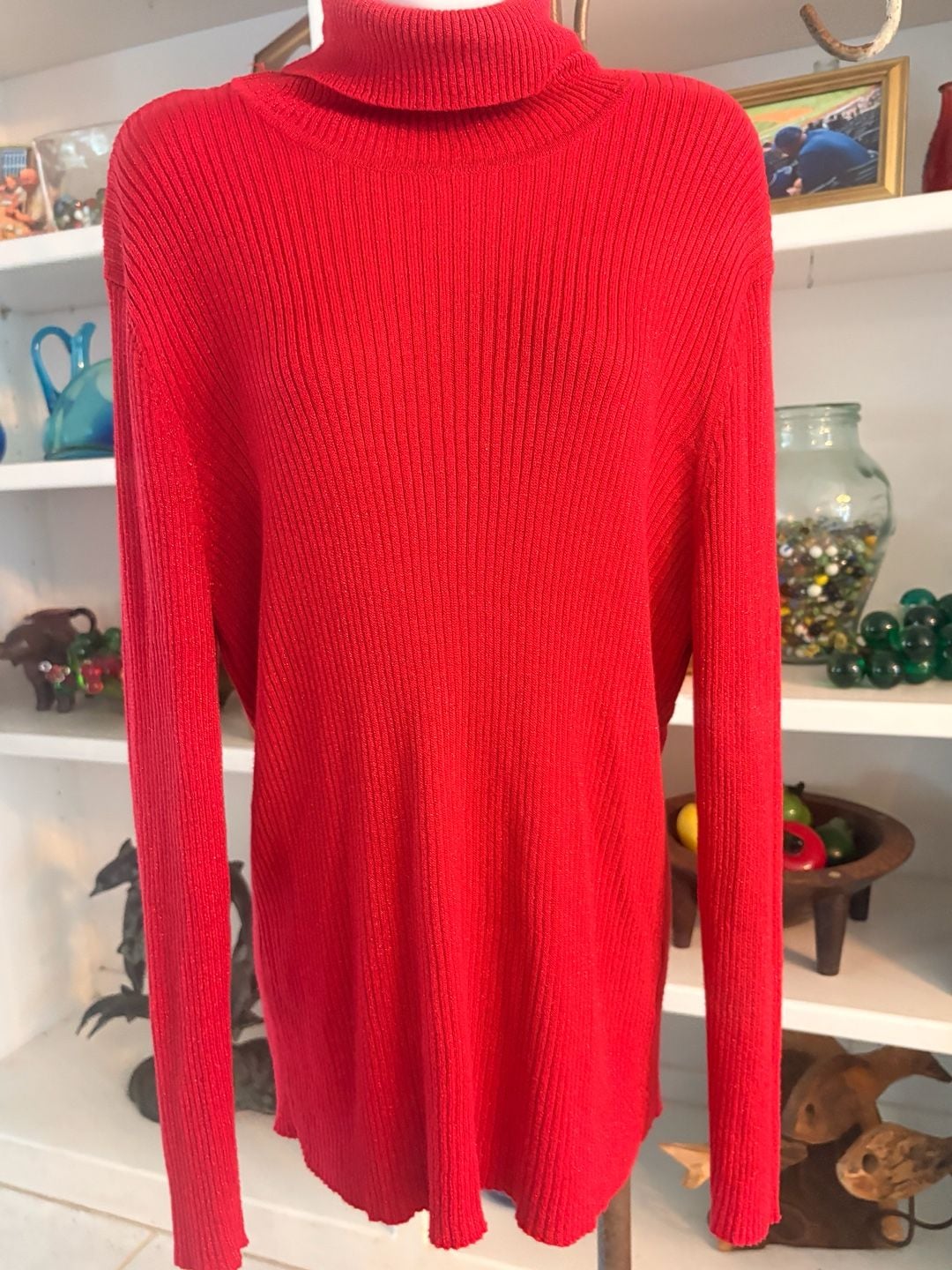 Joseph A Turtleneck Sweater Size XXL Red Ribbed Silk Blend Pullover 3