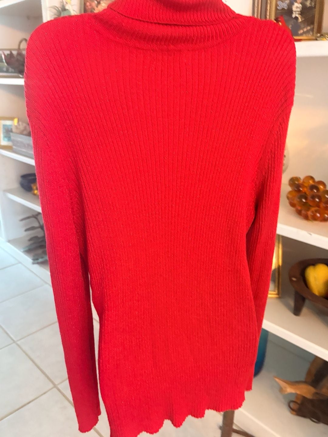 Joseph A Turtleneck Sweater Size XXL Red Ribbed Silk Blend Pullover 6