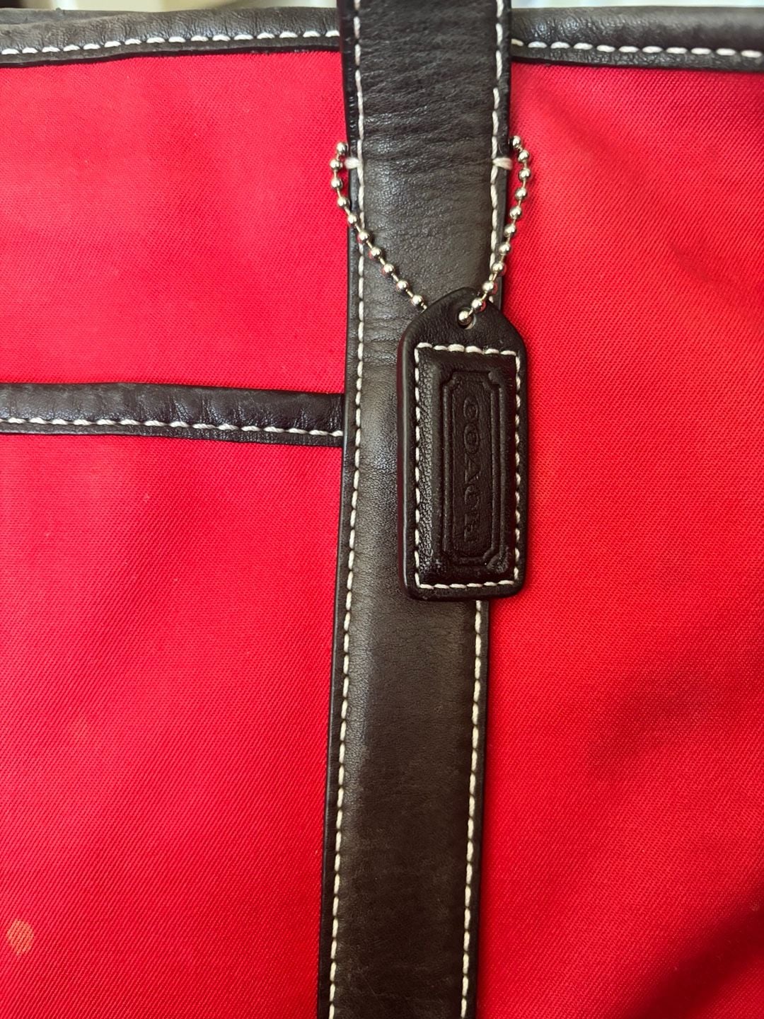 Coach 6184 Red Canvas Leather Trim Tote Bag 4